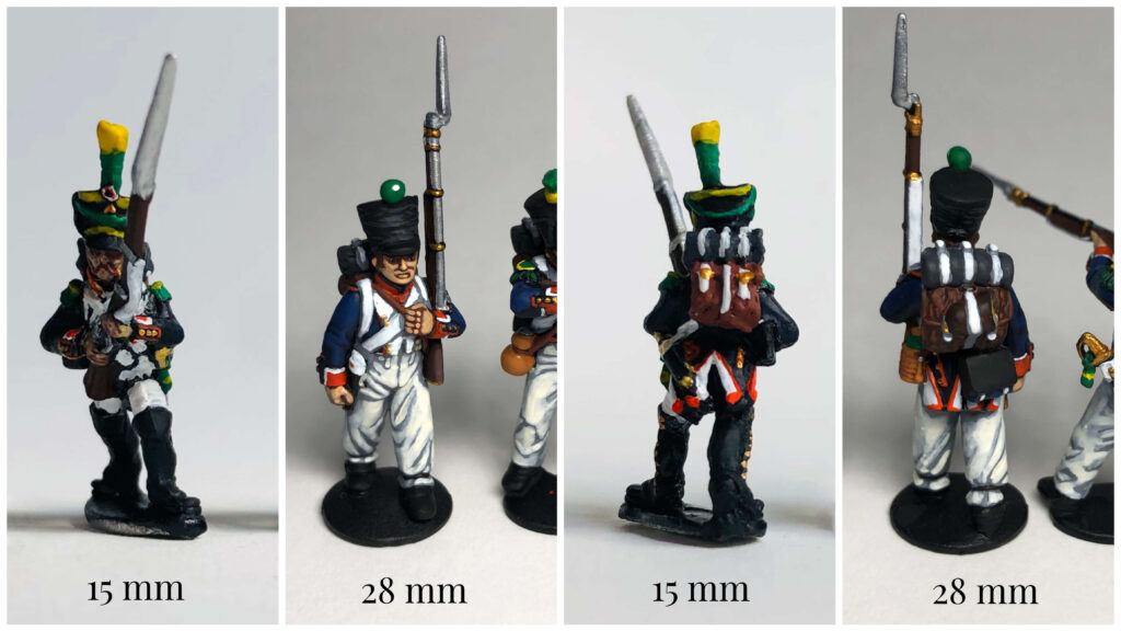 Painting quality comparison between 15mm and 28mm historical miniatures