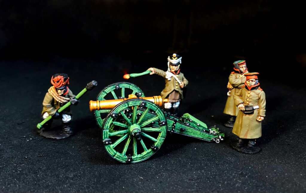 Wargaming painting wash shading effect on a historical cannon model