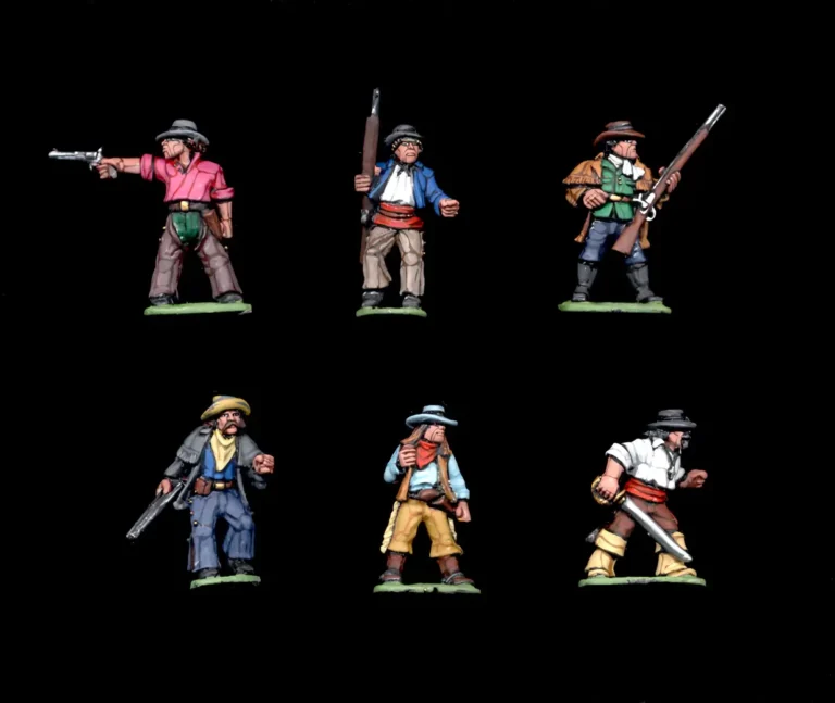 Collectors quality painted 28mm Texas Rangers miniatures with revolvers and rifles.