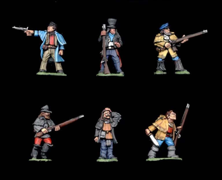 Collectors quality 28mm historical wild west Scaggs Scalphunters miniatures with weapons.