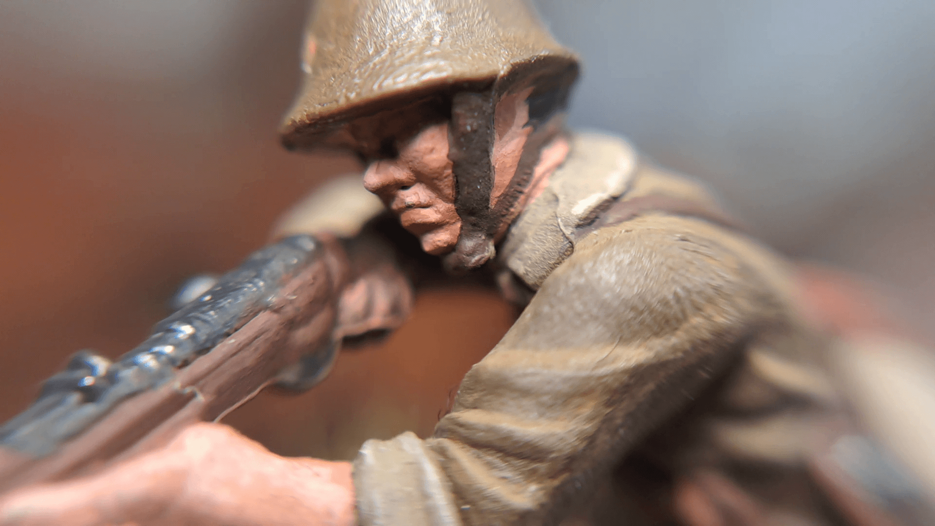 Detailed macro shot of a painted 28mm WWII Japanese soldier miniature for wargaming.