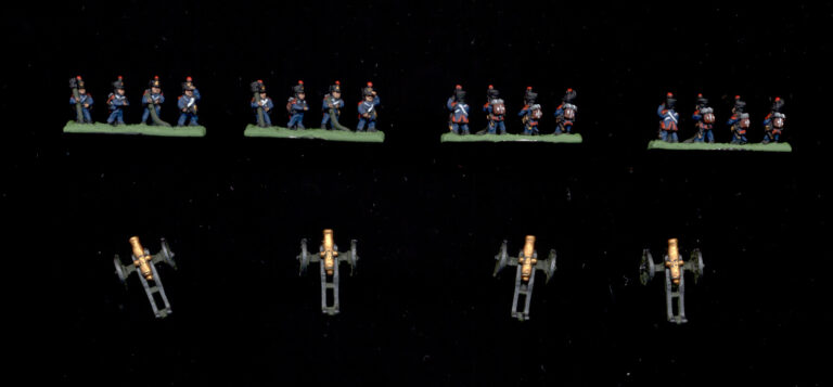 10mm Napoleonic artillery cannons and crew miniatures painted to wargame quality