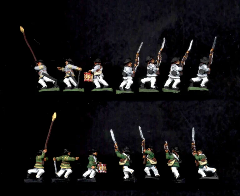 Wargame quality painted 15mm Continental line infantry in hunting shirts grey and green uniforms