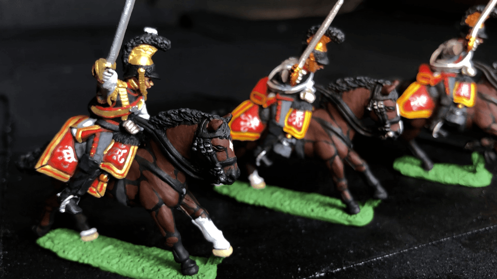 Napoleonic cavalry unit with horses in different colors and white markings